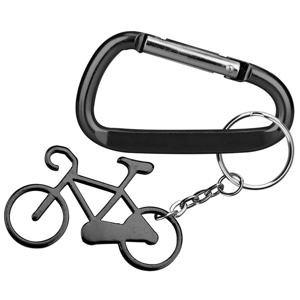 Bicycle shape bottle opener with key chain and carabiner... from ASI 74585 Nu Promo International / Nu Promo Line