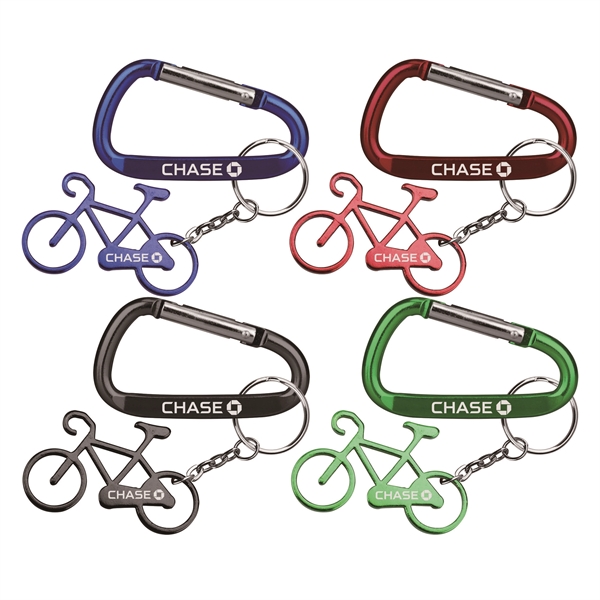 Bicycle shape bottle opener with key chain and carabiner... from ASI 74585 Nu Promo International / Nu Promo Line