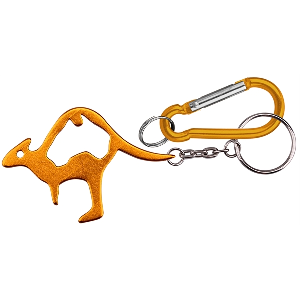 Kangaroo shape aluminum bottle opener with key chain and carabineer.... from ASI 74585 Nu Promo International / Nu Promo Line
