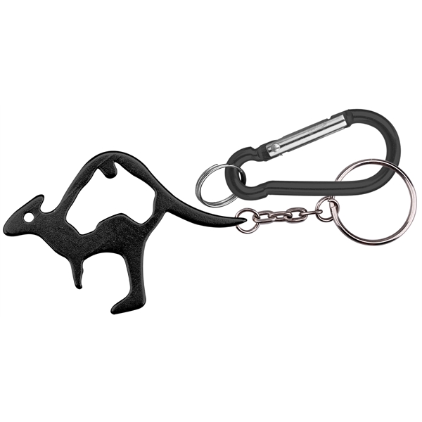 Kangaroo shape aluminum bottle opener with key chain and carabineer.... from ASI 74585 Nu Promo International / Nu Promo Line