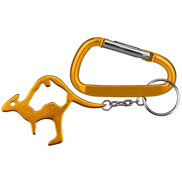 Kangaroo shape aluminum bottle opener with key chain and carabineer.... from ASI 74585 Nu Promo International / Nu Promo Line