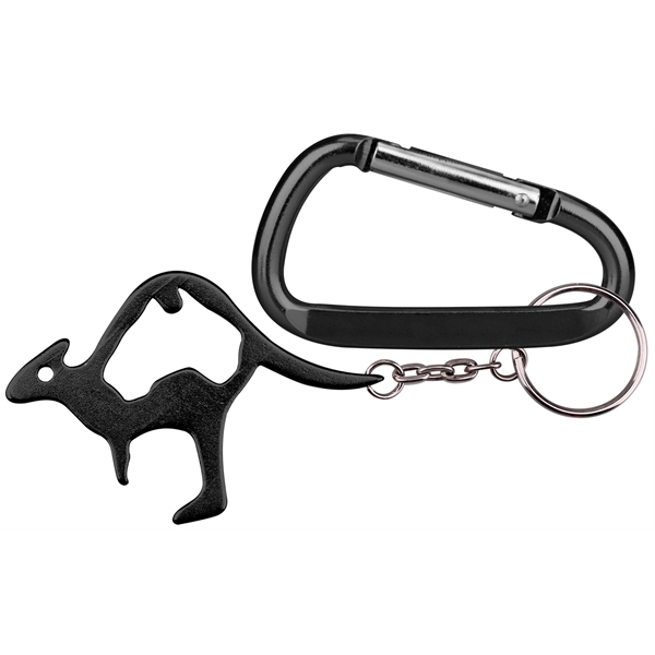 Kangaroo shape aluminum bottle opener with key chain and carabineer.... from ASI 74585 Nu Promo International / Nu Promo Line
