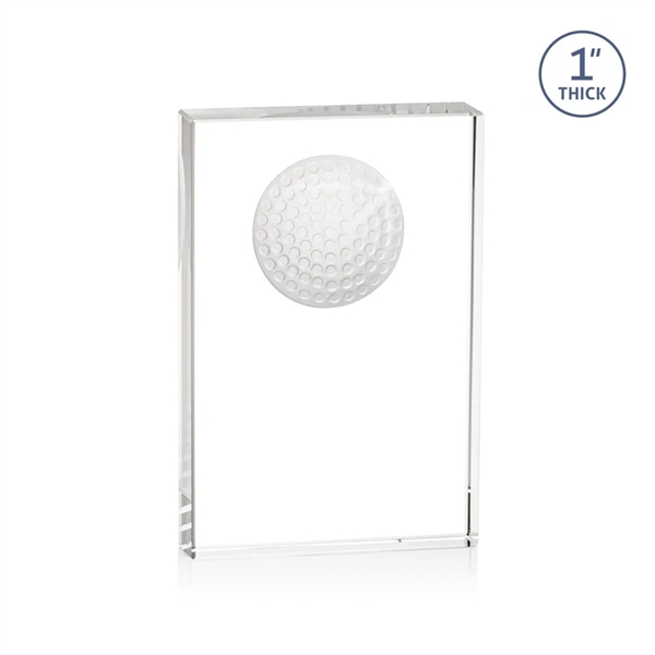 Square optical crystal award with molded 3D golf ball.... from ASI 84592 St Regis Group / St Regis