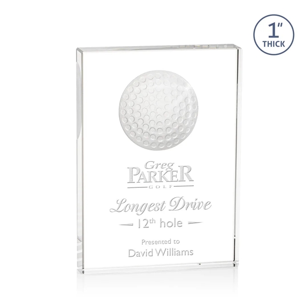 Square optical crystal award with molded 3D golf ball.... from ASI 84592 St Regis Group / St Regis