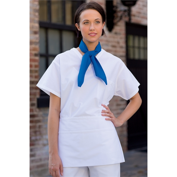 White v-neck t-shirt made of soft, lightweight polyester cotton poplin; sold... from ASI 36558 Aprons, Etc.