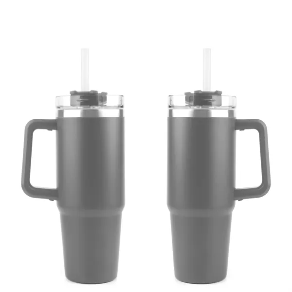 Stainless steel tumbler with handle and straw, 30 oz. plus 1... from ASI 37218 Athena Promo (tm)