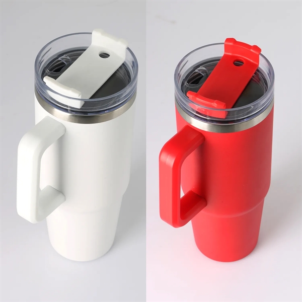 Stainless steel tumbler with handle and straw, 30 oz. plus 1... from ASI 37218 Athena Promo (tm)