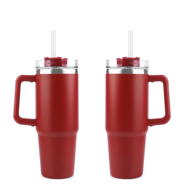 Stainless steel tumbler with handle and straw, 30 oz. plus 1... from ASI 37218 Athena Promo (tm)