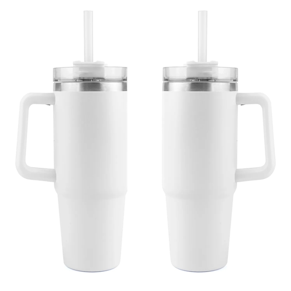 Stainless steel tumbler with handle and straw, 30 oz. plus 1... from ASI 37218 Athena Promo (tm)