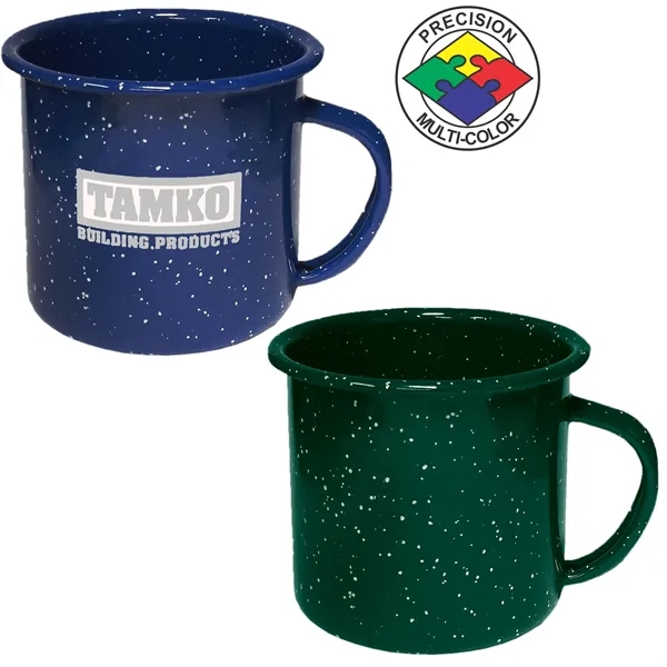 12oz Enameled Steel Campfire Mug with Stainless Steel Rim, spot color... from ASI 80093 Pyrographics / Pyrographics Line