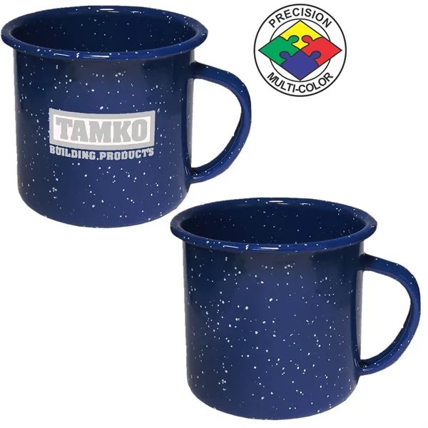 12oz Enameled Steel Campfire Mug with Stainless Steel Rim, spot color... from ASI 80093 Pyrographics / Pyrographics Line