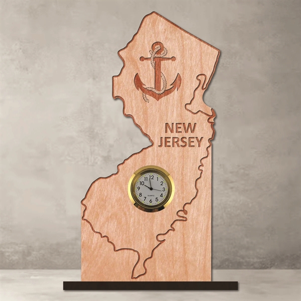 6" x 8" New Jersey hardwood desktop clock with engraving.... from ASI 92531 Unique Custom Products / UCP