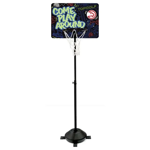 Free-standing acrylic rectangular basketball display with hoop and net and adjustable... from ASI 68207 MAC Specialties Ltd / Sport Products