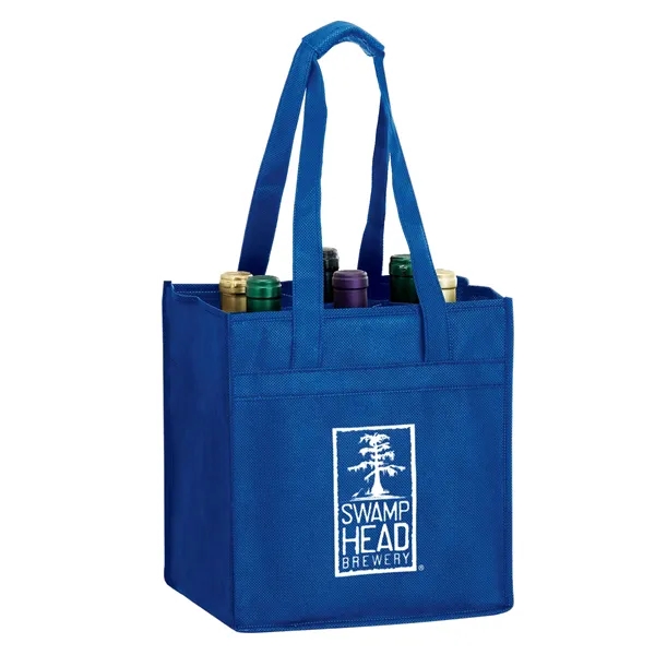 10" x 7" x 11" non-woven polypropylene six-bottle wine tote with... from ASI 35290 American Ad Bag Co
