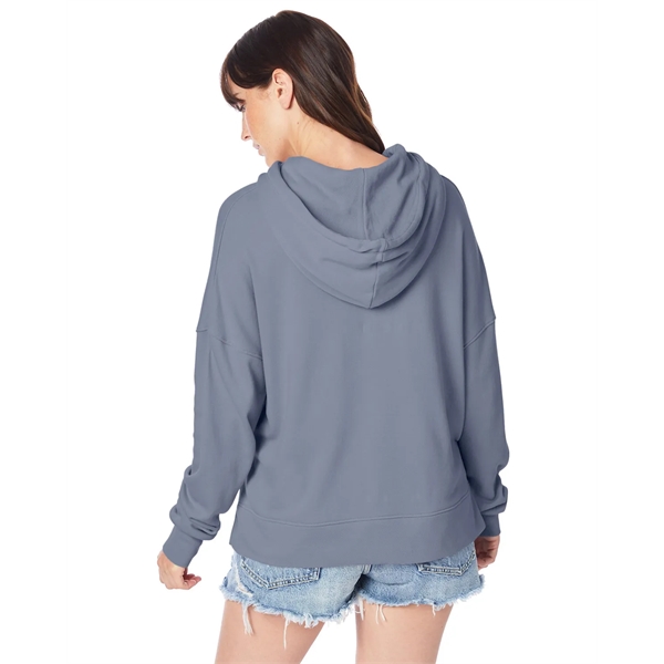 Ladies' sweatshirt with set-in sleeves, ribbed cuffs, hood, tear-away tag, and... from ASI 34063 alphabroder
