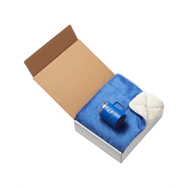 Comfort gift set with a blanket, 12-ounce vacuum-insulated coffee mug, and... from ASI 79530 Prime Line