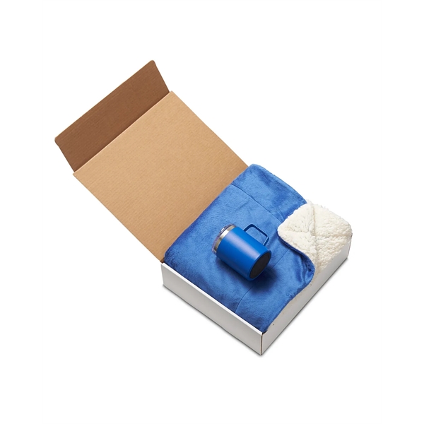 Comfort gift set with a blanket, 12-ounce vacuum-insulated coffee mug, and... from ASI 79530 Prime Line