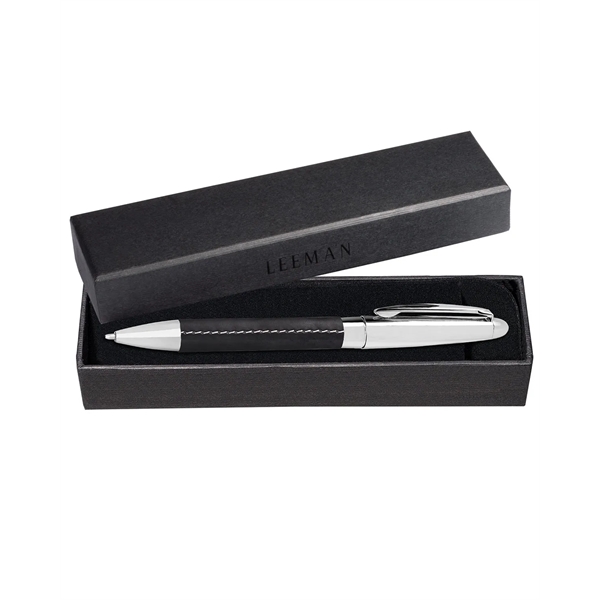 Stainless steel twist-action ballpoint pen with faux leather wrapped body.... from ASI 79530 Prime Line