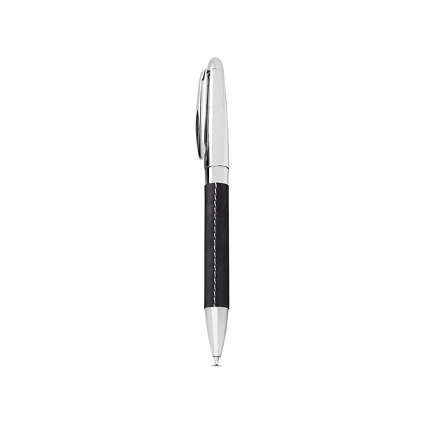 Stainless steel twist-action ballpoint pen with faux leather wrapped body.... from ASI 79530 Prime Line