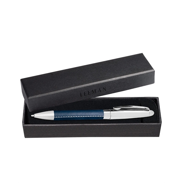 Stainless steel twist-action ballpoint pen with faux leather wrapped body.... from ASI 79530 Prime Line
