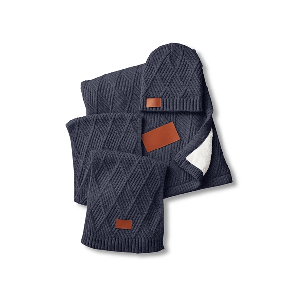 Knit gift set with a beanie, blanket, scarf and PU faux... from ASI 79530 Prime Line