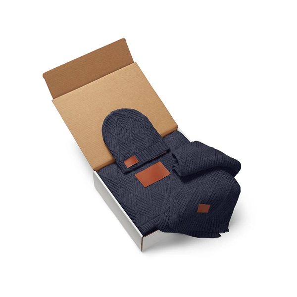 Knit gift set with a beanie, blanket, scarf and PU faux... from ASI 79530 Prime Line