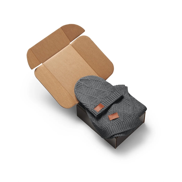 Knit gift set with a beanie, scarf, PU faux leather patch... from ASI 79530 Prime Line