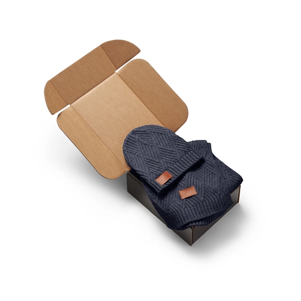 Knit gift set with a beanie, scarf, PU faux leather patch... from ASI 79530 Prime Line