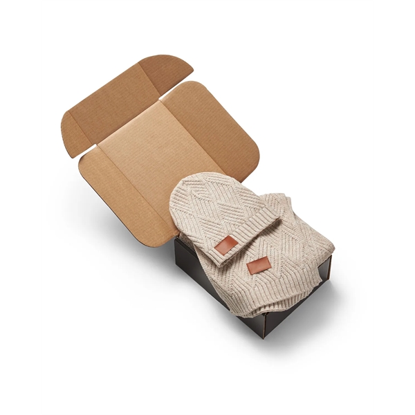 Knit gift set with a beanie, scarf, PU faux leather patch... from ASI 79530 Prime Line