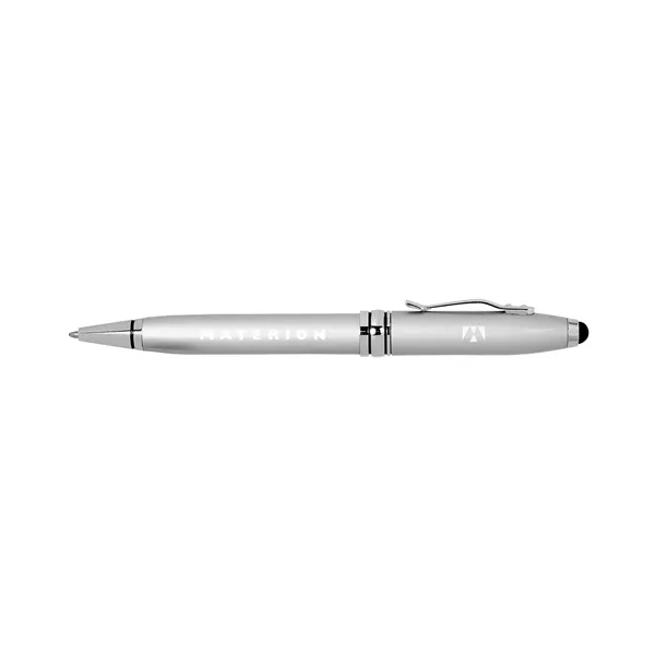 Aluminum twist-action ballpoint pen with soft silicone tip and medium black... from ASI 79530 Prime Line