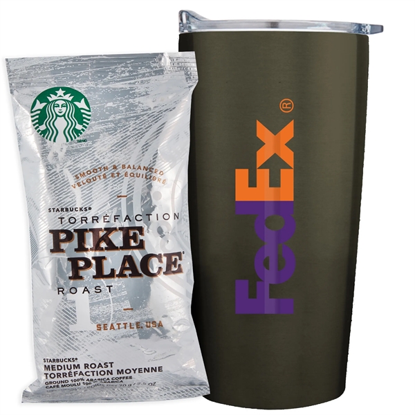 20 oz stainless steel straight tumbler with Starbucks Pike Place Ground... from ASI 71685 Midnite Snax® / Promo Revolution