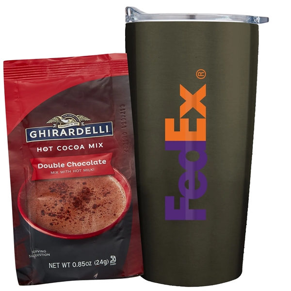 20 oz stainless steel straight tumbler with Ghirardelli Double Chocolate Hot... from ASI 71685 Midnite Snax® / Promo Revolution