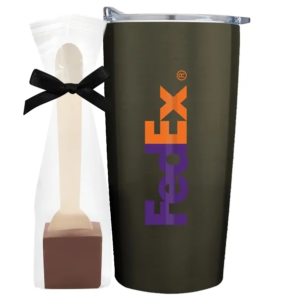 20 oz stainless steel straight tumbler with Milk Chocolate Hot Chocolate... from ASI 71685 Midnite Snax® / Promo Revolution