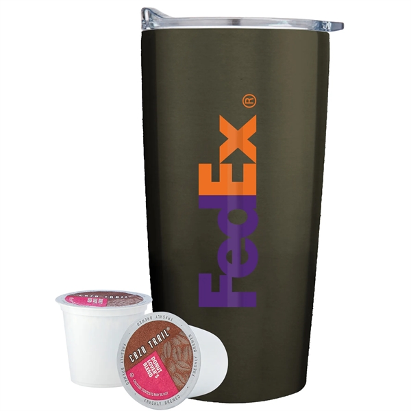20 oz stainless steel straight tumbler with 2 Coffee Pods... from ASI 71685 Midnite Snax® / Promo Revolution