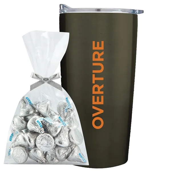 20 oz stainless steel straight tumbler w/ Hershey Kisses Mug Stuffer... from ASI 71685 Midnite Snax® / Promo Revolution