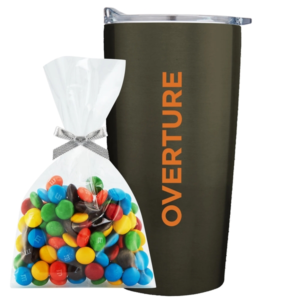 20 oz stainless steel straight tumbler with M&M's Mug Stuffer... from ASI 71685 Midnite Snax® / Promo Revolution