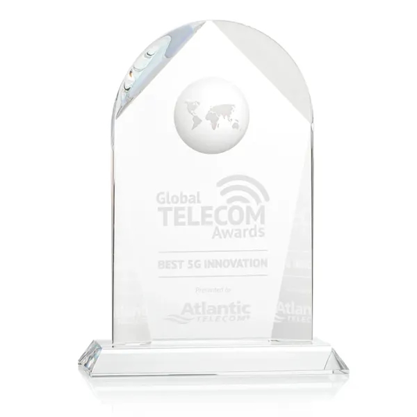 Stunning optical crystal award with a globe indented into the back.... from ASI 84592 St Regis Group / St Regis