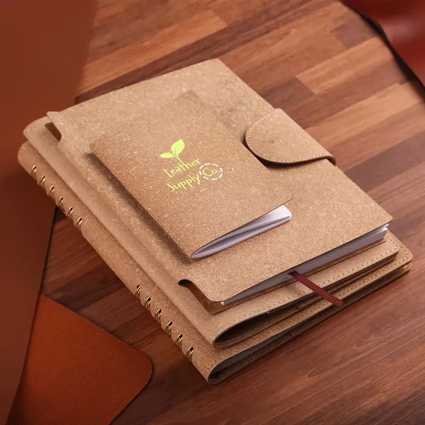 A recycled leather notebook cover includes pen loop, slash pocket and... from ASI 61966 HPG / HandStands