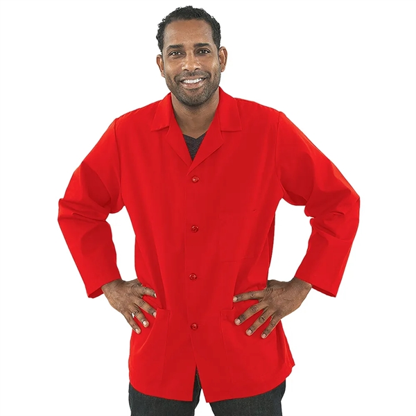 Unisex lab coat that features 2 lower patch pockets, 4 color... from ASI 36558 Aprons, Etc.