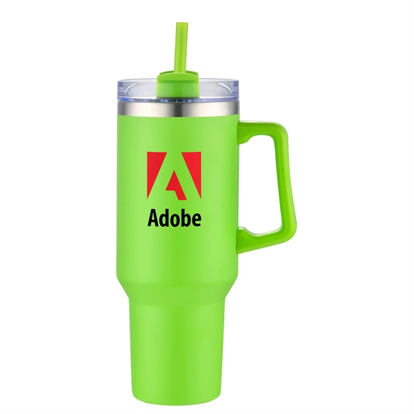 40-ounce tumbler with double-walled vacuum insulation, ergonomic handle, lid, straw and... from ASI 90807 Tekweld