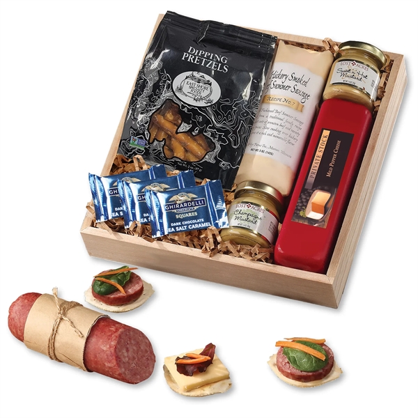 Wooden tray with cheese, sausage, and other treats.... from ASI 68680 Maple Ridge Farms Inc
