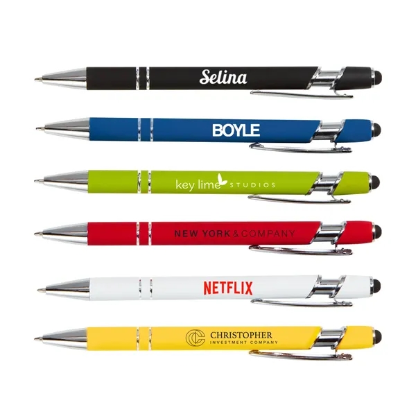 5.75" plunger-action ballpoint stylus pen with aluminum rubberized barrel and chrome... from ASI 63549 Jornik Manufacturing Corp