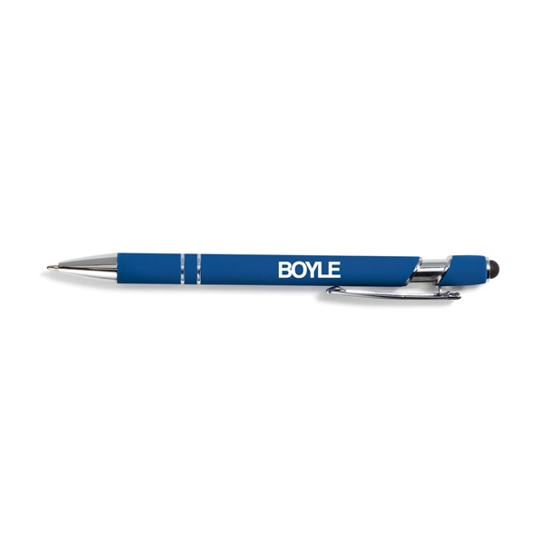 5.75" plunger-action ballpoint stylus pen with aluminum rubberized barrel and chrome... from ASI 63549 Jornik Manufacturing Corp