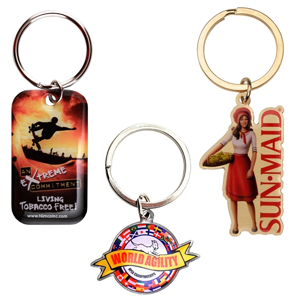 Stainless steel custom full color keychains in assorted sizes with epoxy... from ASI 52263 EMT / EMT