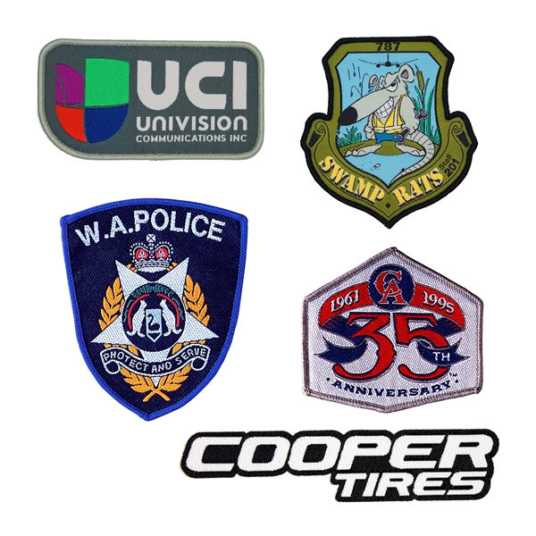 Custom Shape Woven Patches with up to 7 thread colors, merrowed... from ASI 52263 EMT / EMT EMT EASY