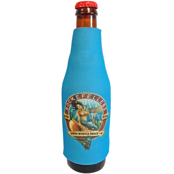 This fabric long-neck bottle sleeve with full bleed multi color imprint... from ASI 65603 Kool Trends