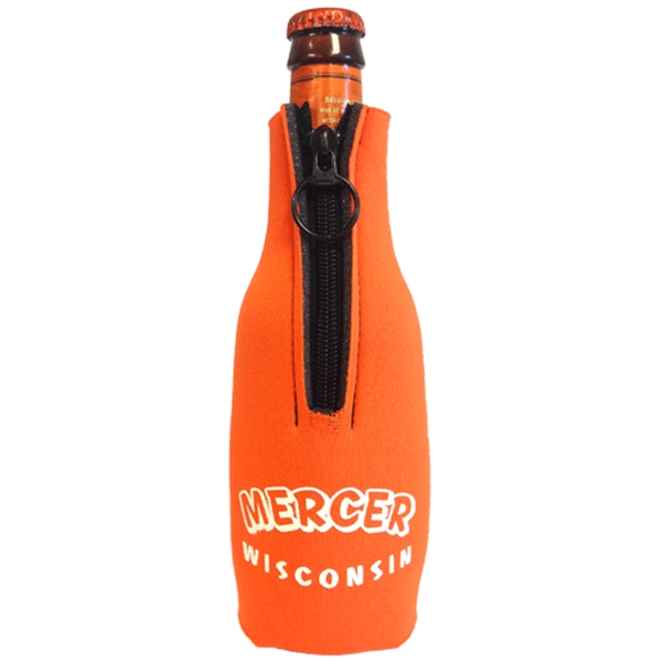 This fabric long-neck bottle zip-up holder with single color imprint fits... from ASI 65603 Kool Trends