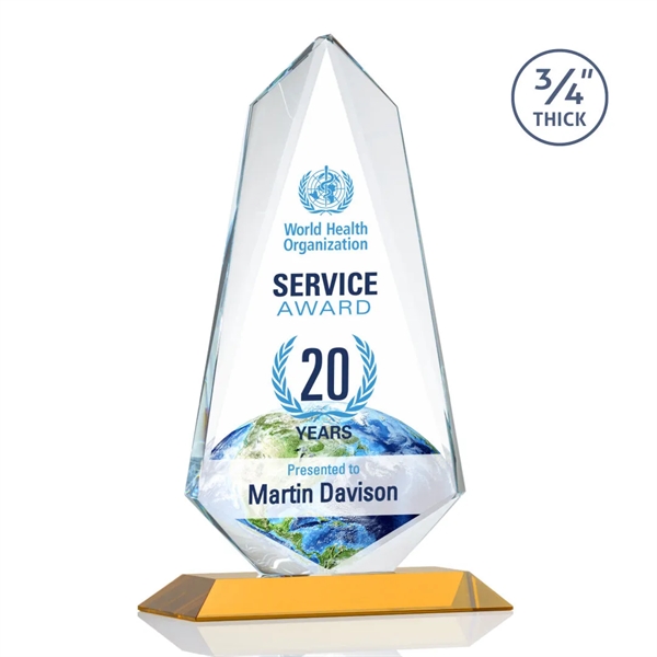 An exquisite 0.75" thick Starfire Crystal award on an Amber base.... from ASI 84592 St Regis Group / St Regis