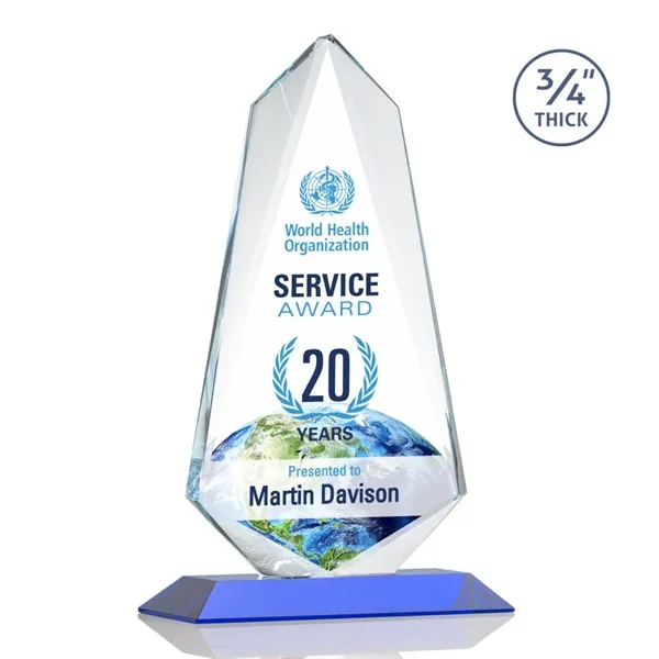 An exquisite 0.75" thick Starfire Crystal award on a Blue base.... from ASI 84592 St Regis Group / St Regis