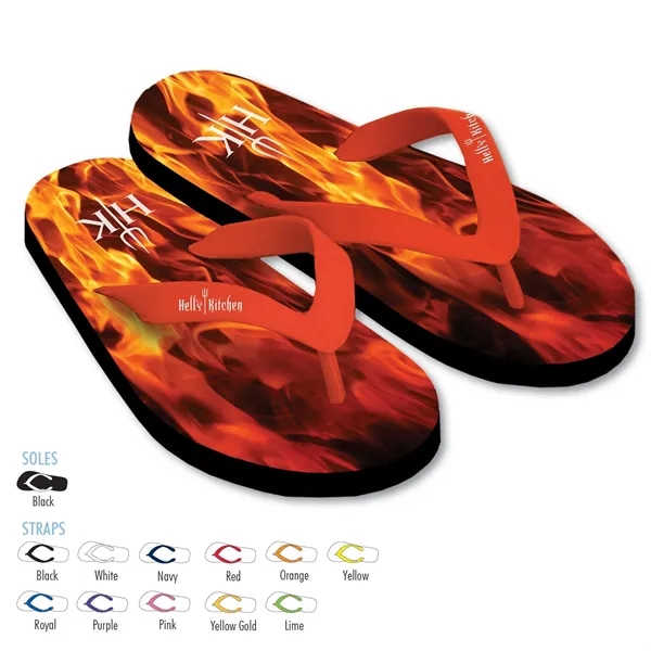 Flip flops with dye-sublimated 15mm EVA soles and soft, natural rubber... from ASI 90859 Tempo Industries Inc / Tempoline
